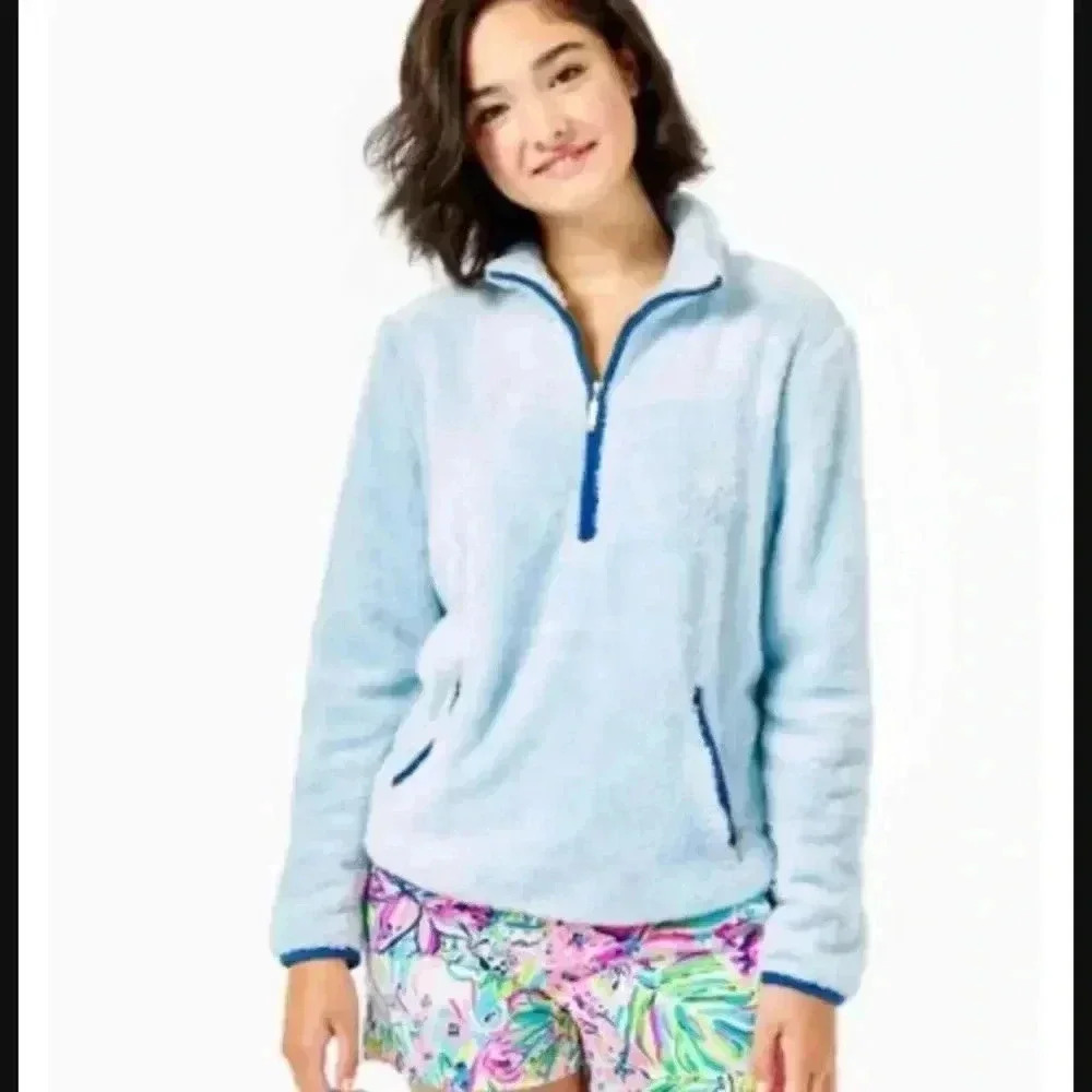 Lilly pulitzer little skipper Sherpa popover skim blue XL kids NWT